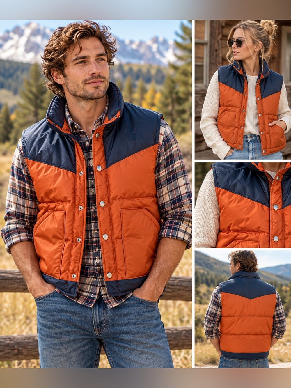 Vintage 70s Frostline Kit Puffer Vest M Orange Navy Denver Colorado Outdoor